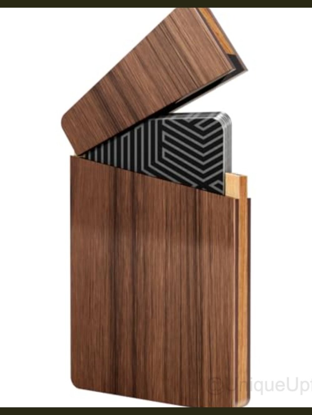 Portable Walnut Wood Business Card Holder Magnetic Closure Slim